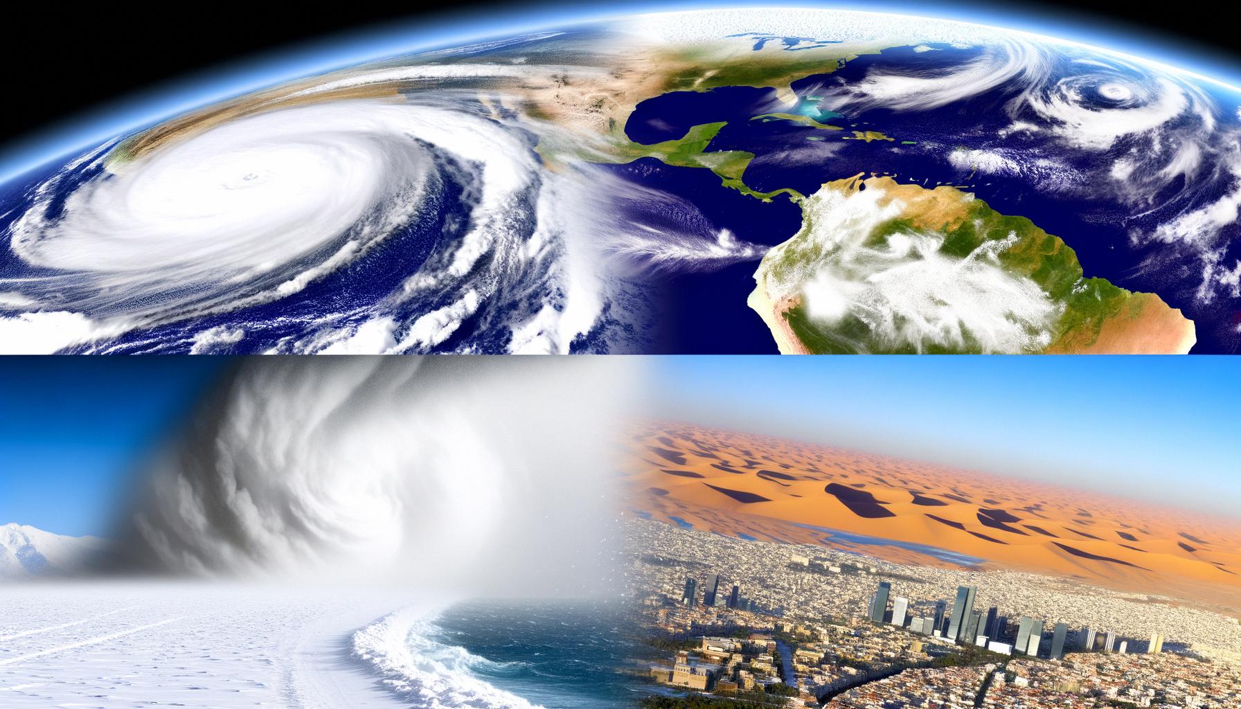 Different global regions are simultaneously impacted by severe weather conditions, highlighting climate challenges.