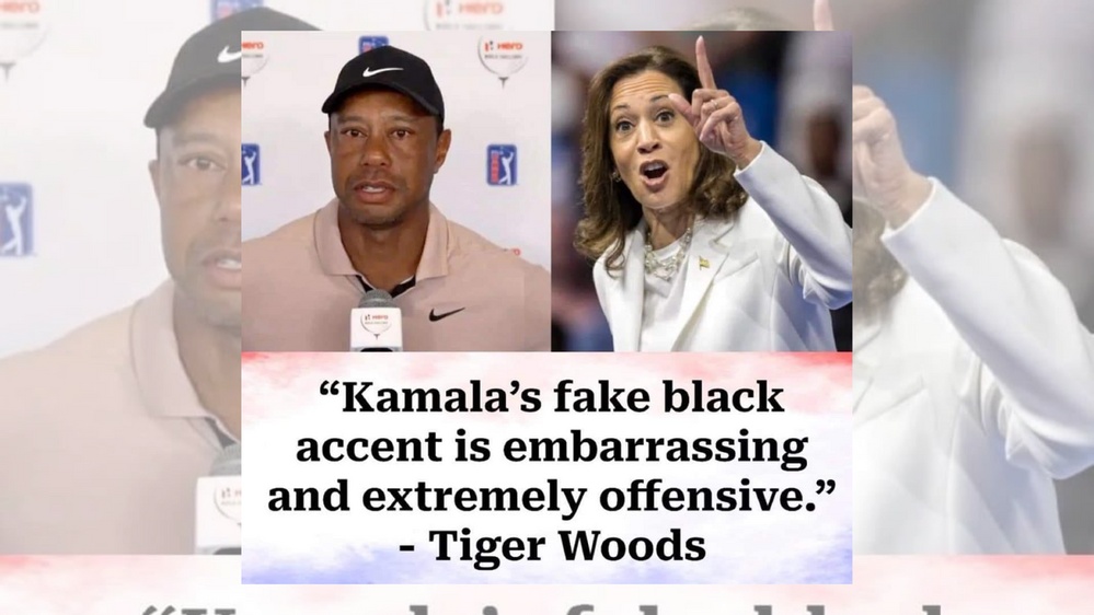 No, Tiger Woods Didn't Say Harris' 'Fake Black Accent' Is 'Offensive'