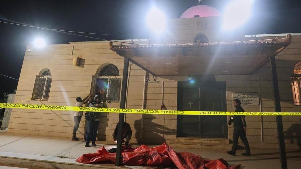 Jordan arrests three suspects in the Karak church funeral attack that killed nine, then airstrikes 'militant hideouts' in southern Syria, which reports five civilians dead