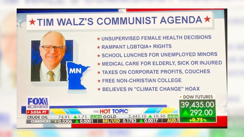 Fox News Aired Graphic Listing 'Tim Walz's Communist Agenda,' with a Tax on Couches?