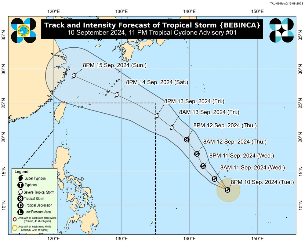 Tropical depression outside PAR now a tropical storm named Bebinca