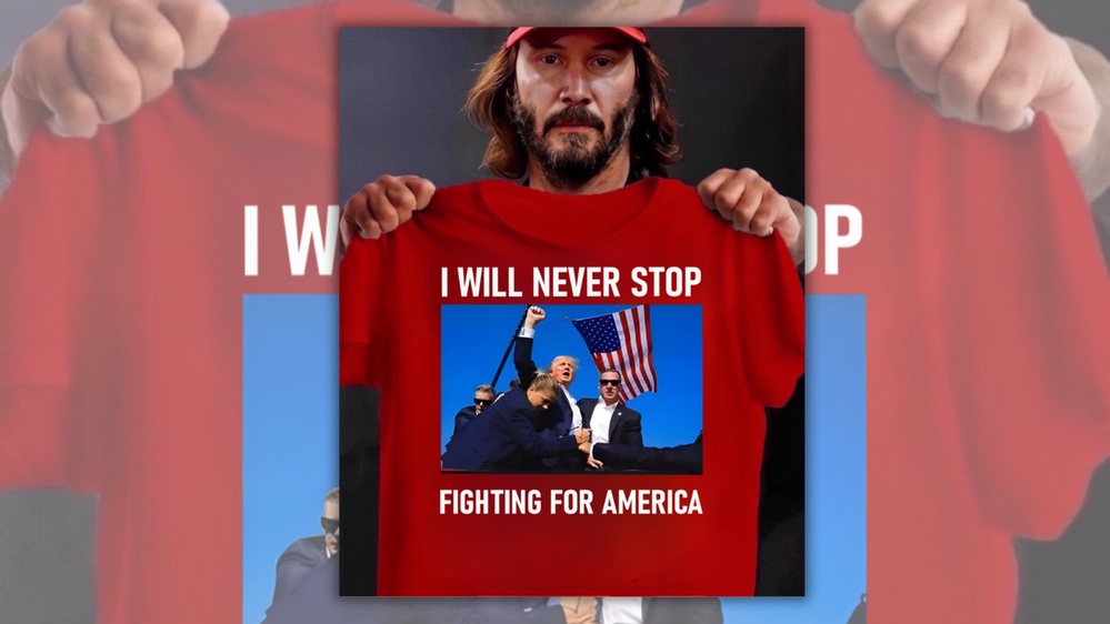 Photo Shows Keanu Reeves Holding Pro-Trump T-Shirt?