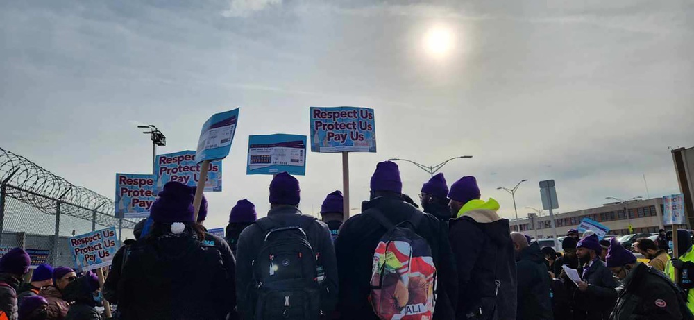 Airport workers are blocked for takeoff
