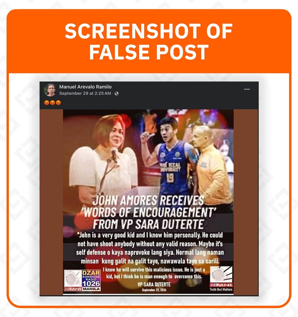 FACT CHECK: Sara Duterte quote card defending John Amores is fake