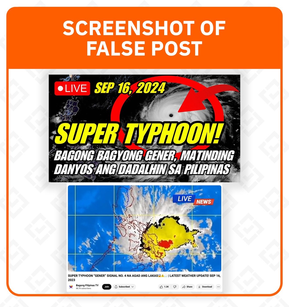 FACT CHECK: Tropical Depression Gener not a super typhoon as of September 16