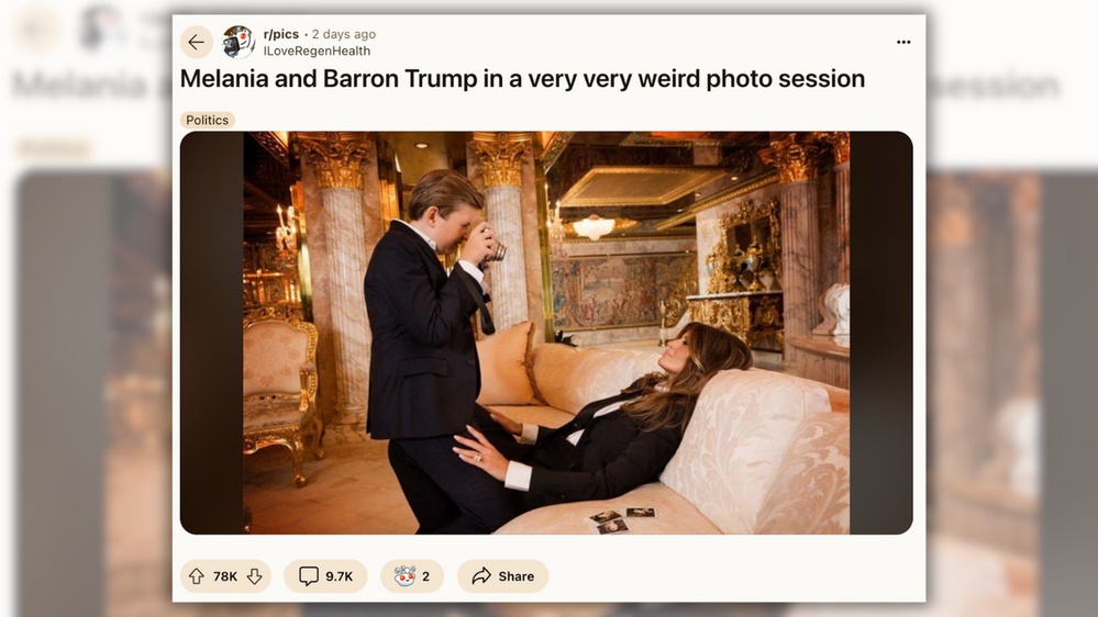 Real Pic of Barron Trump Taking Melania Trump's Photo While on Her Lap?