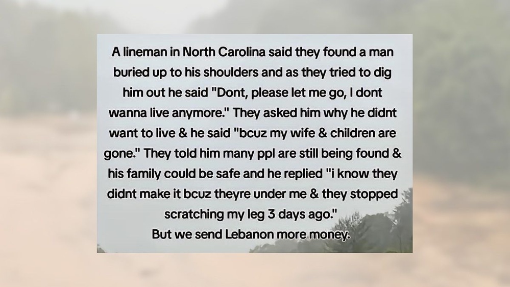 Did NC Lineman Find Man Buried in Mud Who Said Wife, Children Died Beneath Him in Hurricane Helene?