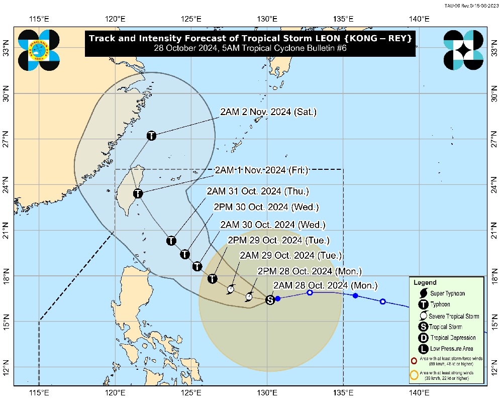 Trough of Tropical Storm Leon bringing scattered rain to parts of Philippines