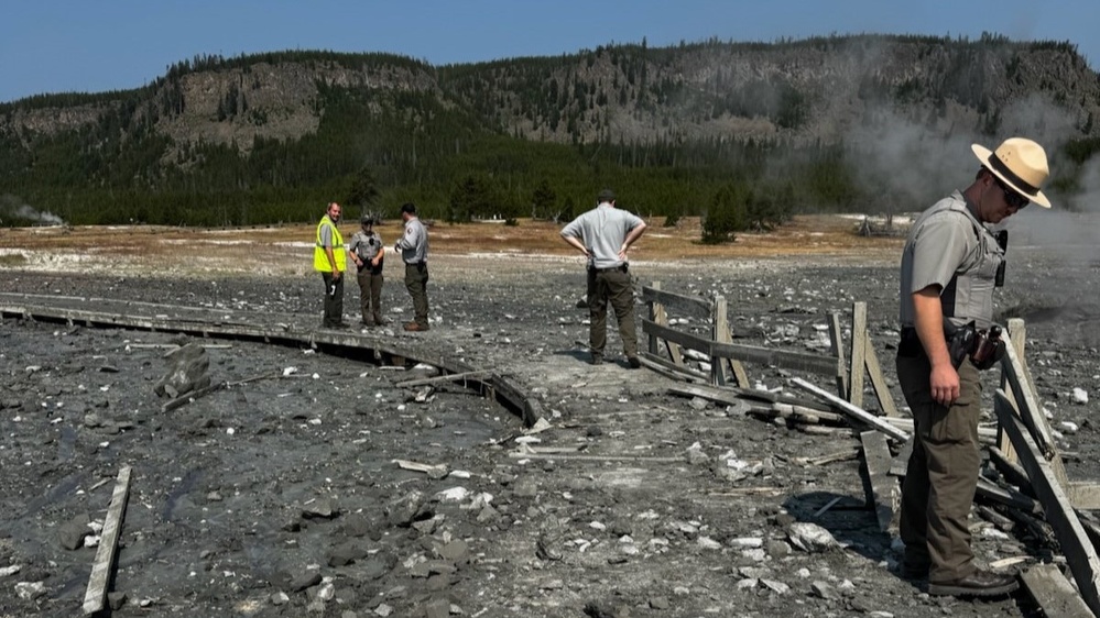 'Spectacular and definitely hazardous': Yellowstone geyser erupts, firing steam and debris over nearby tourists