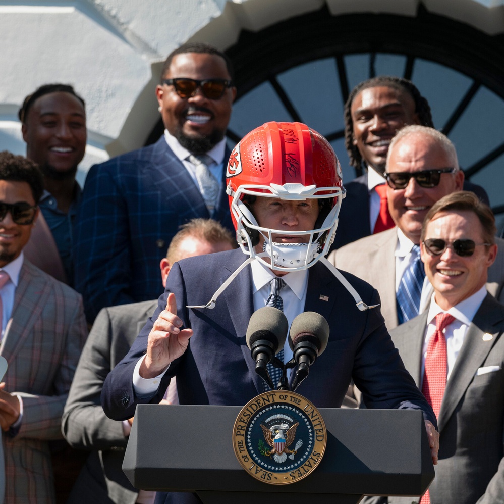 Biden Dons Kansas City Helmet to Celebrate Its Super Bowl Victory