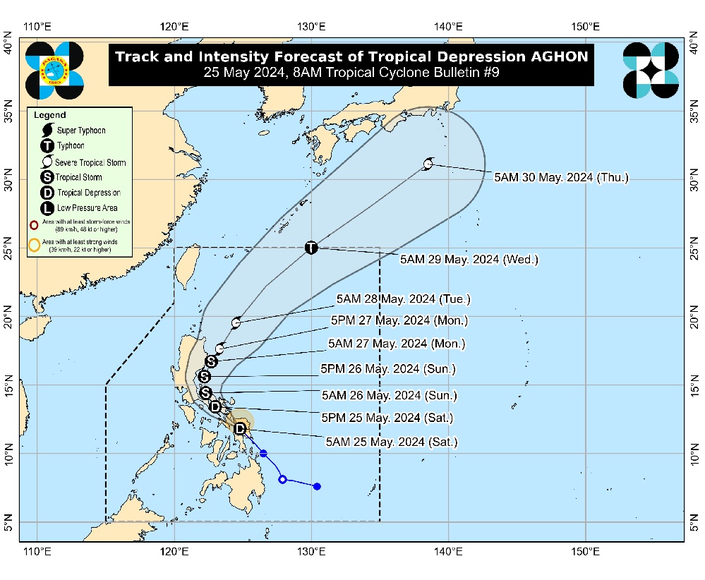 Tropical Depression Aghon moving over Samar Sea, heading for Bicol