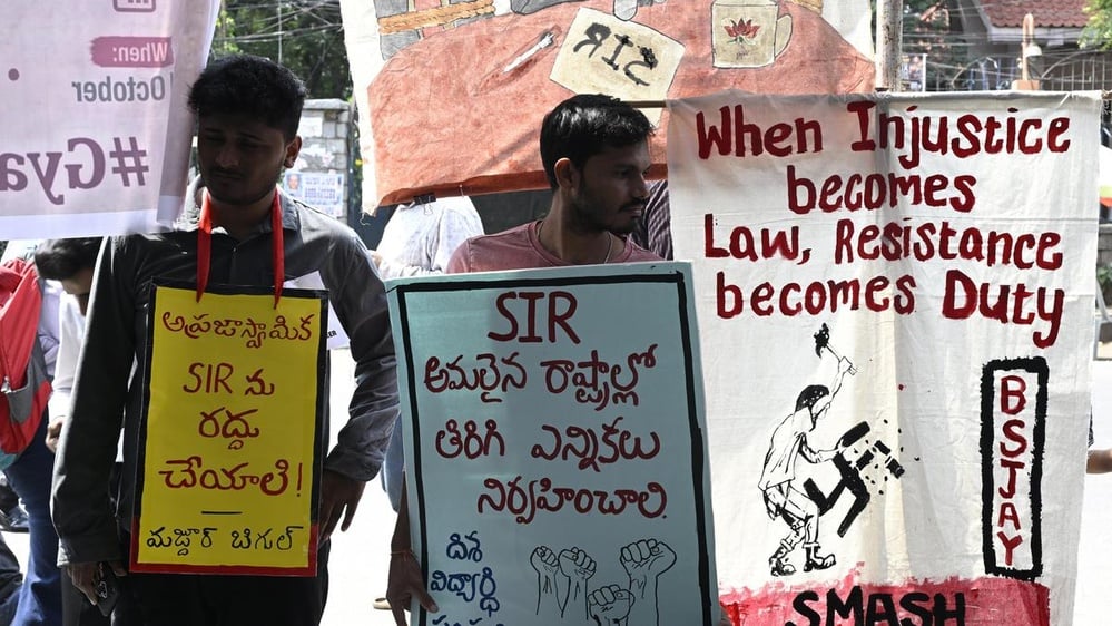 Source: https://www.thehindu.com/news/cities/Hyderabad/protesters-in-hyderabad-demand-cec-gyanesh-kumars-resignation-scrapping-of-sir/article71540168.ece