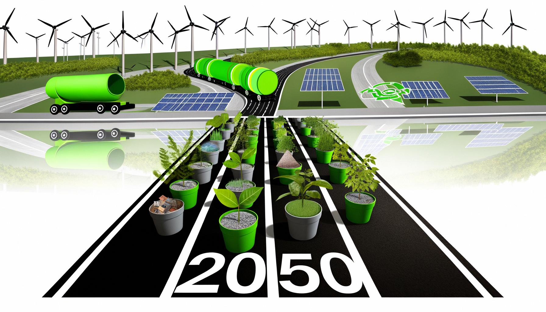 Multiple sectors focusing on achieving carbon neutrality by 2050 through diverse strategies.