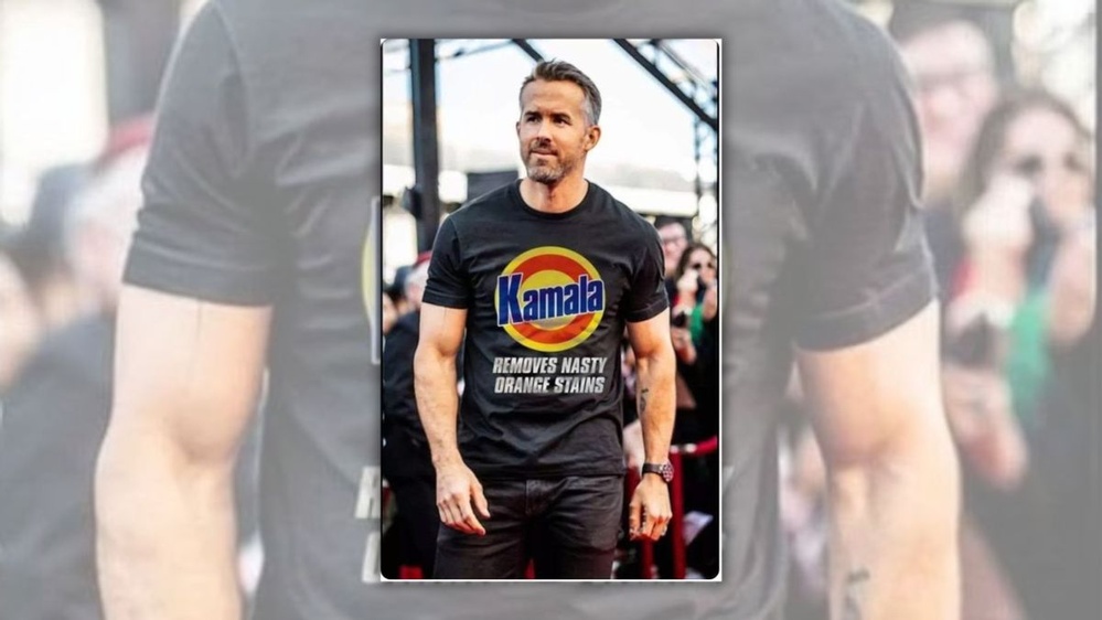 Ryan Reynolds Wore T-Shirt with 'Kamala Removes Nasty Orange Stains' Slogan?