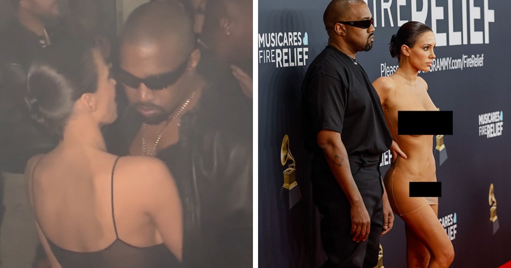 Kanye And Bianca Continue Grammys Controversy With NSFW Afterparty Outfit And Public Licking