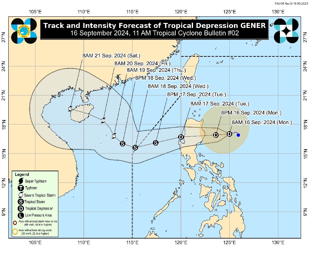 Tropical Depression Gener slightly strengthens, slows down off Aurora