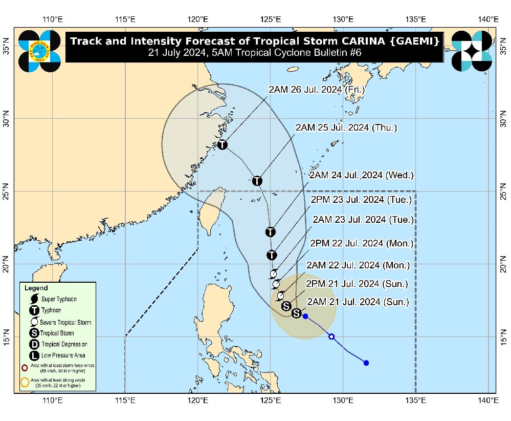 Tropical Storm Carina slightly intensifies over Philippine Sea